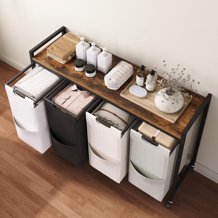 Кошик для білизни HOOBRO з 3 відділеннями, 119L, на колесах, з полицями, білий