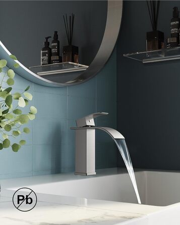 Змішувач для ванної кімнати Forious, водоспад, одноручний, хром, висота виливу 80 мм, економія води та енергії