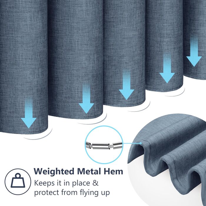 Штора для душу з льону з металевими кільцями, 182x182 см, Marineblau (темно-синій)