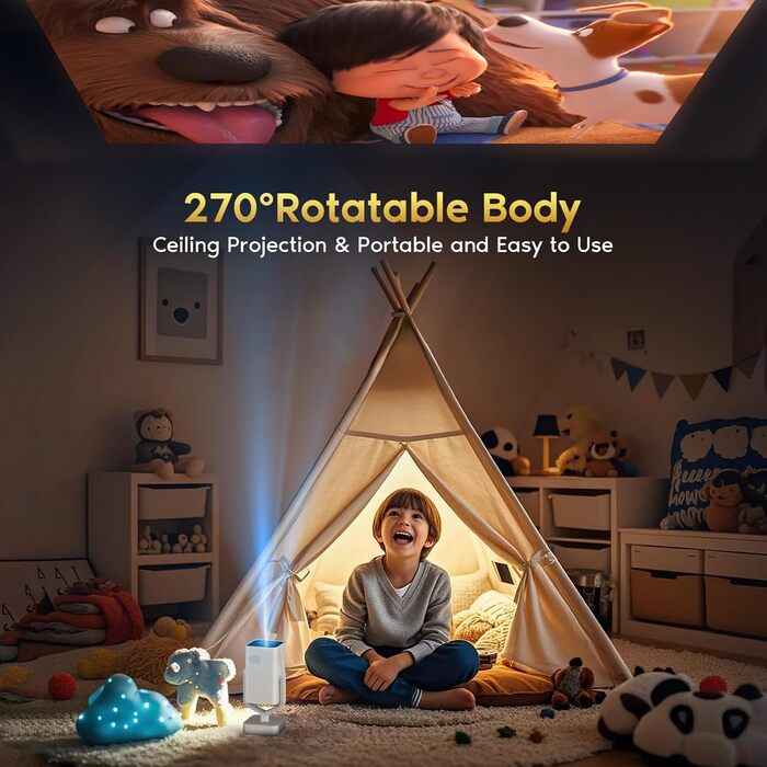 Портативний проєктор Mini Beamer з Android OS, автотрапецеїдною корекцією, підтримкою 4K 1080p, Bluetooth WiFi6, 160 ANSI, для телефону/ТВ приставки/зовнішнього використання/ноутбука