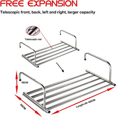 Висувна сушарка ANEWSIR, рушникосушка для балкона та опалення, нержавіюча сталь (42-66 см)