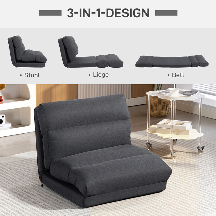 Крісло-мішок з функцією ліжка, регульована спинка, складане, до 120 кг, 70 x 72 x 56 см, темно-сірий