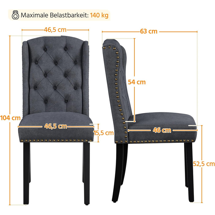 Набір кухонних стільців Yaheetech (6 шт.) з підлокітниками, сірий, до 140 кг