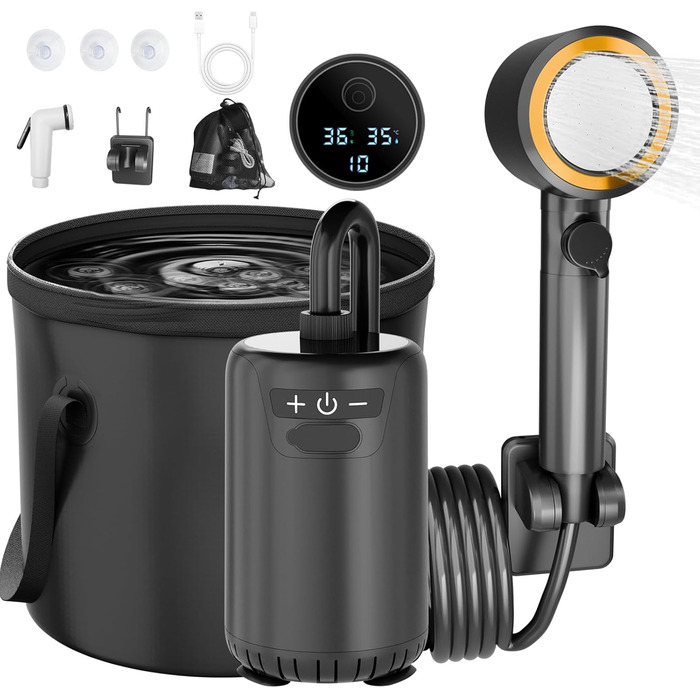 Портативна душова кабіна для кемпінгу з акумулятором 8000mAh, насосом та відром, комплект для відпочинку на природі, туризму, миття авто та тварин