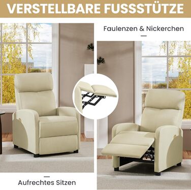 Крісло-релакс Yaheetech для телевізора з регульованою підставкою для ніг, крісло для відпочинку, бежеве, льон