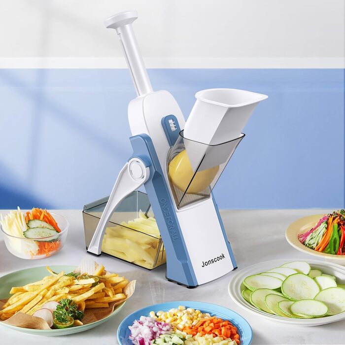 Набір для нарізання овочів 5-в-1: регульована товщина 0,1–8 мм, для кухні, з очищувачем, темно-синій