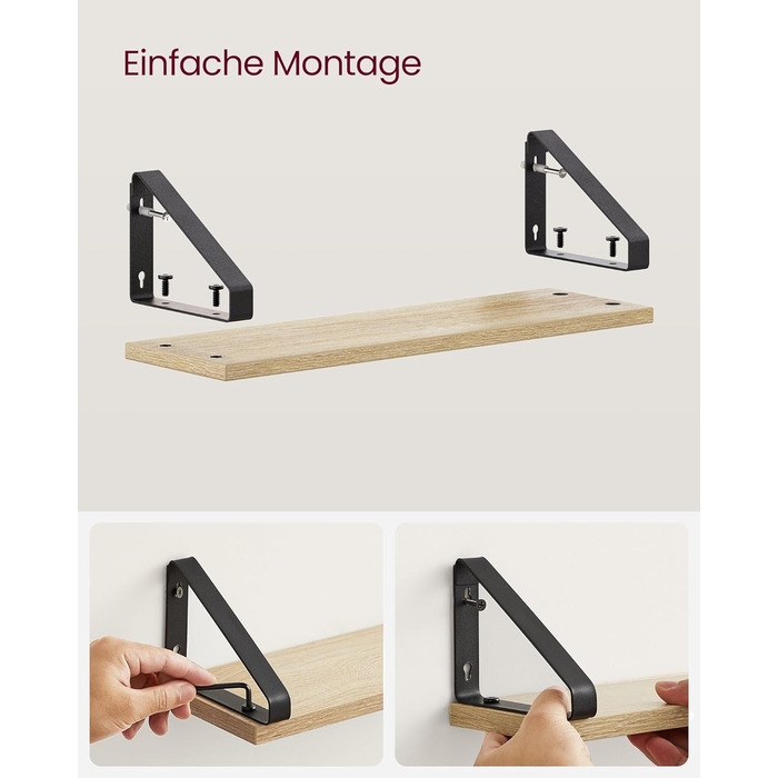 Настінна полиця VASAGLE, комплект з 6 шт., полиці-дошки, 2 способи монтажу, 30/35/40 см, для вітальні, кухні, кабінету, ванної кімнати, вінтажний коричневий + матовий чорний