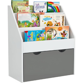 Полиця для дитячих книжок AIYAPLAY, 3-8 років, 3 ящики, з висувною шухлядою, MDF, 62,5x30x70 см, білий та сірий