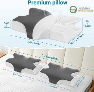 Ортопедична подушка Elviros з Memory Foam, ергономічна підтримка шиї для тих, хто спить на боці, спині та животі, знімний чохол, темно-сіра