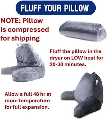 Подушка-валик ComfortSpa для дорослих з підлокітниками та кишенями, для підтримки спини в ліжку/на дивані, проти ГЕРХ, сіра