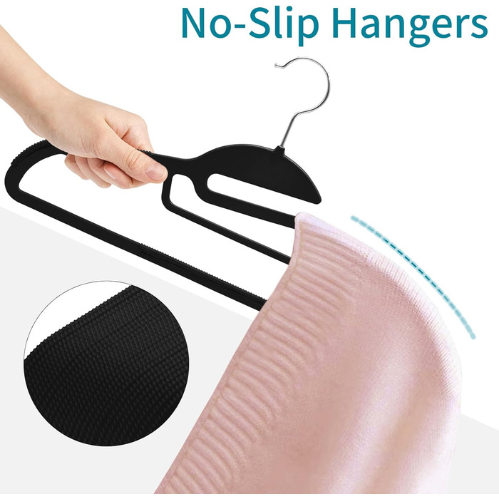 Плечики для одягу з пластику, набір 100 шт. з неслизьким покриттям, поворотний гачок 360°, з кріпленням для краваток, APY04G (Чорний + Срібло)