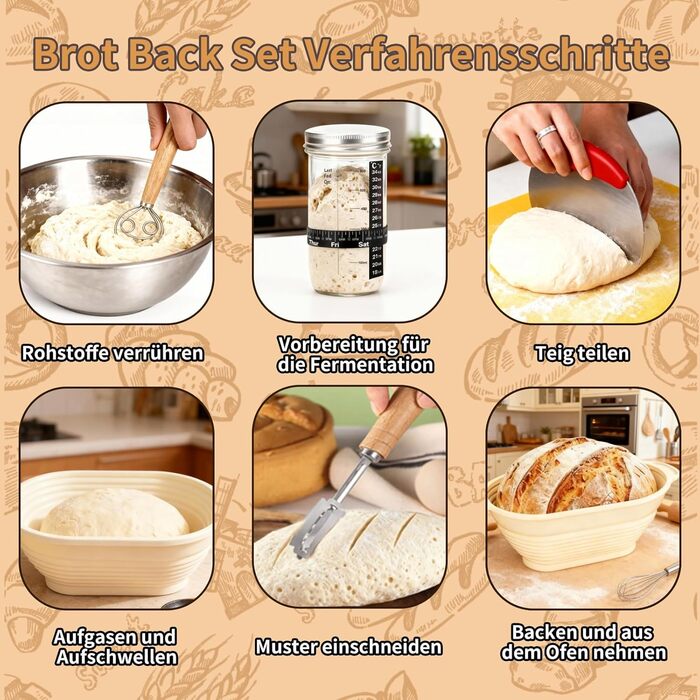 Набір для приготування закваски Daity: 12 предметів для випікання хліба, з підігрівачем, овальний гніт для підйому тіста 28см з силікону, для початківців та професіоналів