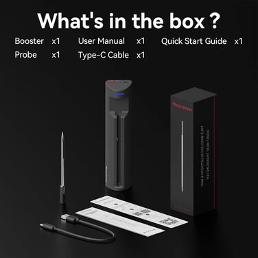 Бездротовий термометр для м'яса з Wi-Fi та Bluetooth, моніторинг через додаток, таймер та сповіщення, водонепроникний (IP67) та маслостійкий, для BBQ, духовки, гриля, кухні MMP1