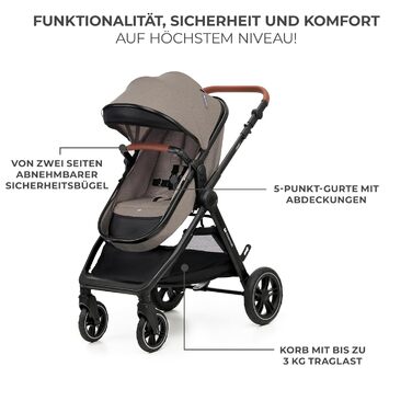 Дитяча коляска Kinderkraft ESME 3-в-1: комплект, до 22 кг, автокрісло I-size, бежевий колір