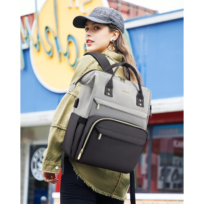 LOVEVOOK Рюкзак для жінок великий, шкільний рюкзак вологостійкий з відділенням для ноутбука, сумка для роботи, рюкзак для подорожей, ручна поклажа для літака, для університету, подорожей, бізнесу, світло-сірий