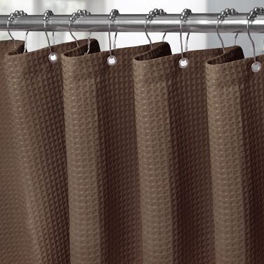 Шторка для душу з льону з металевими кільцями, сіра, 182 x 214 см - Текстильна шторка для ванни, вологостійка, важка