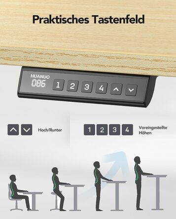 Регульований стіл-підставка HUANUO з безщітковим мотором, вантажопідйомність 100 кг, для стільниць 110x200 см (сірий)