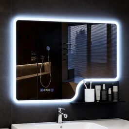 Дзеркало для ванної кімнати YOURLITE з LED-підсвічуванням 100x60 см, сенсорне керування, годинник, антизапар, 3 кольори світла, регулювання яскравості, без запотівання, функція пам'яті, білий