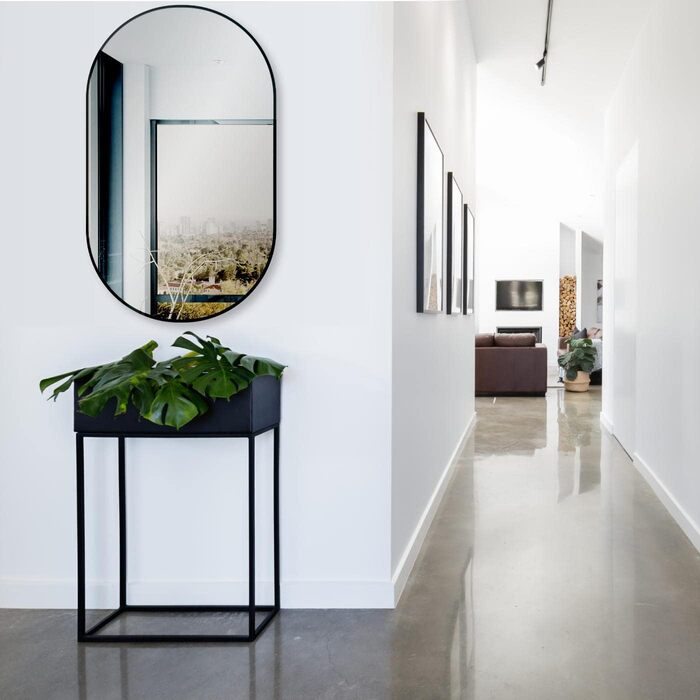 Дзеркало настінне овальне HOKO Design 45x75 см з металевим каркасом матовий чорний. Можлива вертикальна та горизонтальна установка. Для ванної кімнати, коридору, спальні.