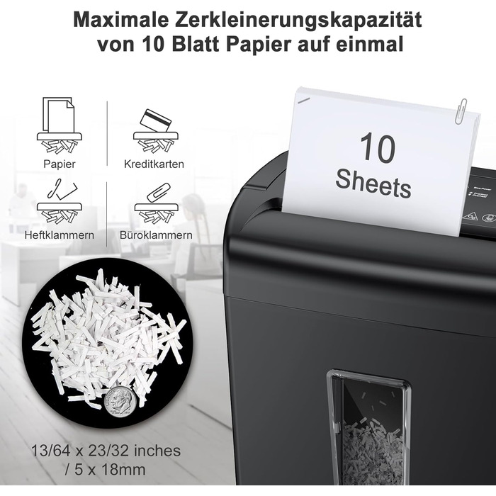 Шредер Bonsaii Home Office для паперу та кредитних карток, 10 листів, безпека P4, захист від перегріву, 21L контейнер