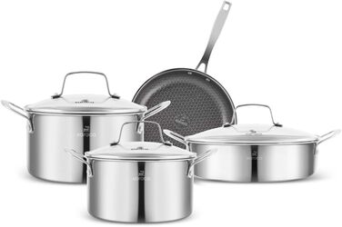 Набір каструль та сковорідок Karaca Ceramica Steel 3Ply: 7 предметів з нержавіючої сталі та керамічним покриттям