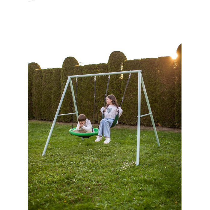 Гойдалка-гніздо для саду HyperMotion Storchennest з А-рамою, 2 місця, 150 кг, зелено-сіра (HYP1)