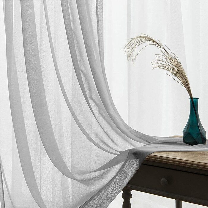 Завіса з вуалі TOPIC з вушками, прозорі фіранки, прозорі марлеві шарфи з вушками для вітальні, спальні, 245 см x 140 см (HxB) (140 х 160 см, сірий)