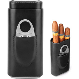 Чохол для сигар на 3 сигари, шкіряний з різаком для сигар з нержавіючої сталі, шкіряний чохол для сигар, вологозберігач для сигар, портативний вологозберігач для сигар для подорожей