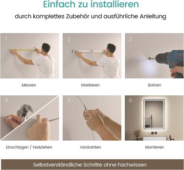 LED дзеркало для ванної кімнати EMKE 40x60 см з підсвічуванням, антизапарювання, регулювання кольору світла, сенсорне керування, алюмінієва рама, IP44, енергозбереження