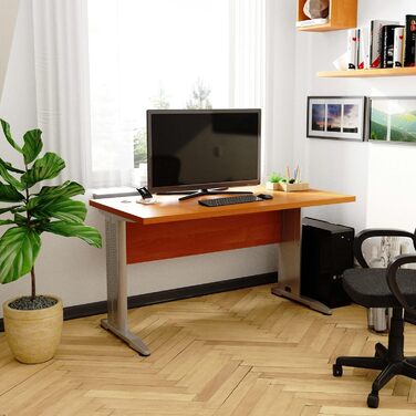 АКОРД Письмовий стіл Офісний стіл Комп'ютерний стіл з металевими ніжками Ширина 135 см Стіл для ноутбука для домашнього офісу Сучасний дизайн Край ABS Ламінована плита 32 см (Вільха)