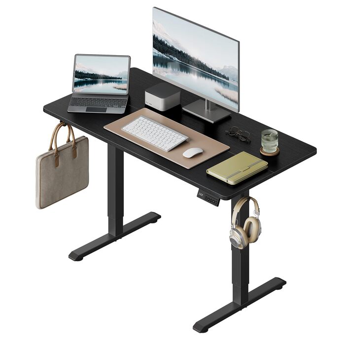 Електричний регульований по висоті письмовий стіл WOLTU з функцією пам'яті та захистом від зіткнень, комп'ютерний стіл для дому та офісу, чорний, 120 x 60 см