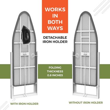 Настінна прасувальна дошка Xabitat з тримачем для праски, 91,9 x 31 см, компактний кронштейн, розбірний, для невеликих приміщень, компактний, з чохлом з бавовняної тканини, білий і сірий