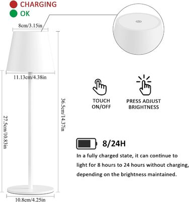 LED-лампа K-Bright 2 шт. з регулюванням яскравості, акумуляторна, бездротова, перезаряджувана, 3000K/4000K/6000K, три колірні температури, USB-C, IP54, вологостійка, білий колір