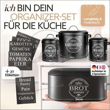 Набір контейнерів для зберігання продуктів IDEALTASTIC® Premium [3 шт по 500г] - Герметичні банки для кави, цукру, борошна (чорний)