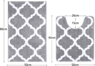 Набір нековзних килимків для ванної Homaxy 2 шт. и, м'який шеггі, мікрофібра, сірий, 50x76 см 50x60 см