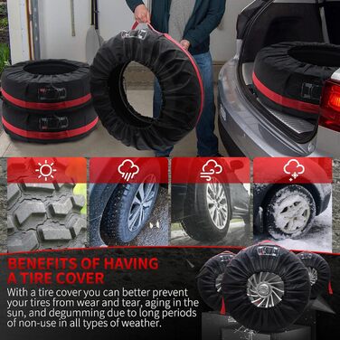 Набір чохлів для шин Geloo, 4 шт. Водонепроникні, пилонепроникні чохли для зберігання шин, 80 см, червоний та чорний, 18-22 дюйми