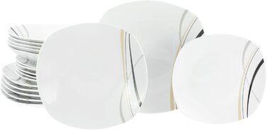 CreaTable Серія Square City Line: 18-частинний набір посуду на 6 осіб, кавовий сервіс з порцеляни, придатний для миття в посудомийній машині та використання в мікрохвильовій печі