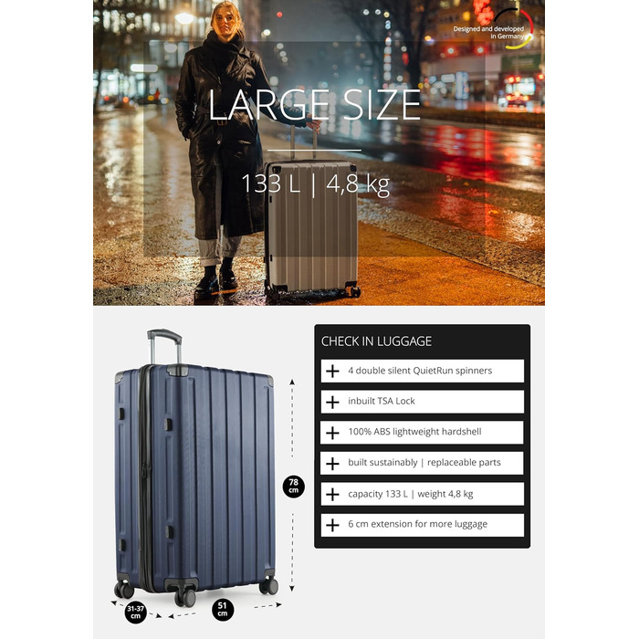 Набір валіз Hauptstadtkoffer Q-Damm (S+L) - 2 шт., TSA, темно-синій колір, Rollkoffer, валіза для подорожей