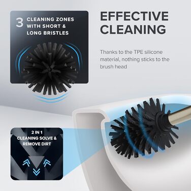 Набір для чищення унітазу ROMO Gold: силіконова щітка з вентиляцією, без підставки, з нержавіючої сталі, знімний піддон