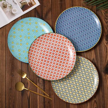 Набір тарілок Teller Set, 6 шт. Керамічні тарілки для їжі, 25.4 см, кольорові, вінтажний дизайн, для салату, стейку, основної страви, вечері