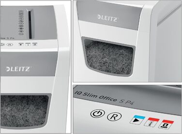 Шредер Leitz IQ Office S Slim: безпечне знищення документів, P4, 12 листів, тихий, 23L, білий