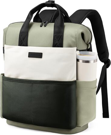 LOVEVOOK Рюкзак для жінок з відділенням для ноутбука 15.6 дюймів, шкільний/повсякденний, водонепроникний, для школи, подорожей, університету, бізнесу (15.6 дюймів, зелено-бежевий)