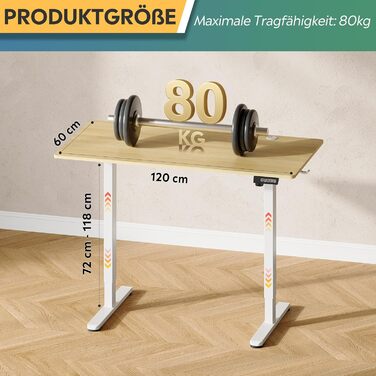 Стол підйомний електричний DEVAISE 120x60 см, білий, з пам'яттю висоти, для офісу