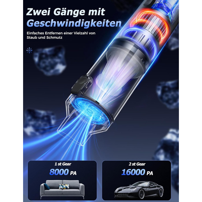 Акумуляторний ручний пилосос 4-в-1 для авто, дому та офісу, 16000Па, USB-C зарядка, бездротовий міні-пилосос для салону автомобіля, диванів, клавіатур та домашніх тварин