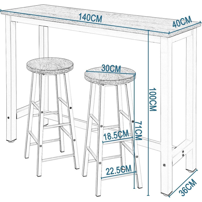 Набір барних стільців WOLTU: стіл та 2 стільці, 140x40x100 см, білий