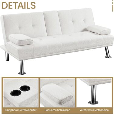 Диван-ліжко Yaheetech на 3 особи з функцією сну, диван-кровать, софа-ліжко, білий, до 350 кг