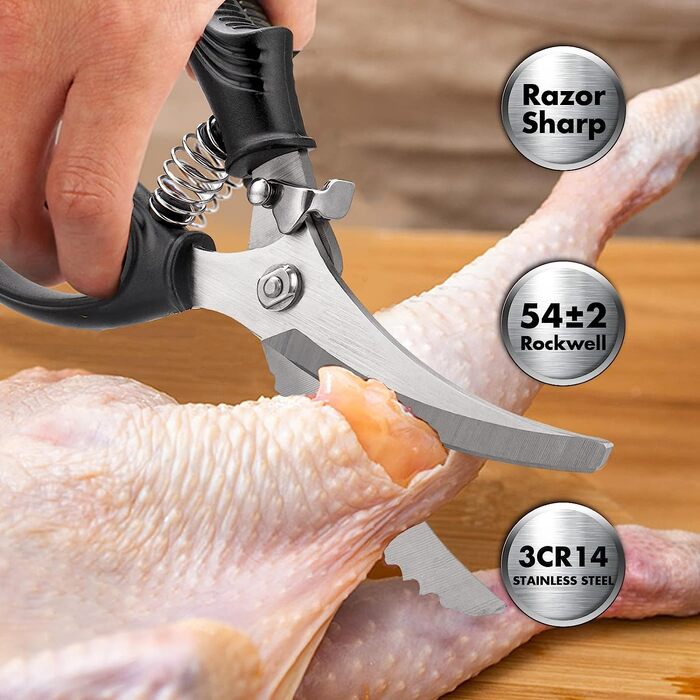 Ножиці для птиці SimCoker, кухонні ножиці, міцні курячі ножиці з нековзною ручкою і запобіжною застібкою ножиці для м'яса, курки, кісток, птиці, підпружинені.