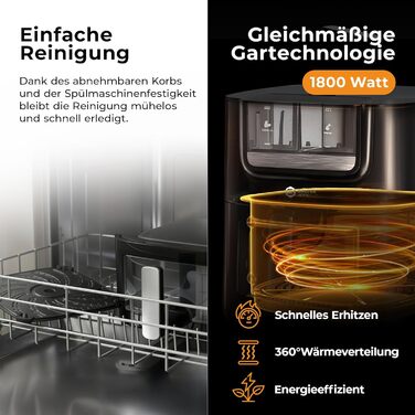 Бальтер Фритюрниця з гарячим повітрям Airfryer 5.5 л, 12 програм, з вікном, 100 рецептів, HL-551T (Чорний)