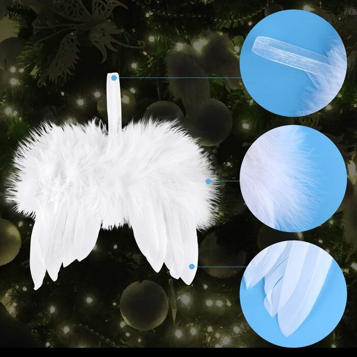 Різдвяна прикраса з крил білого ангельського пір'я, 16