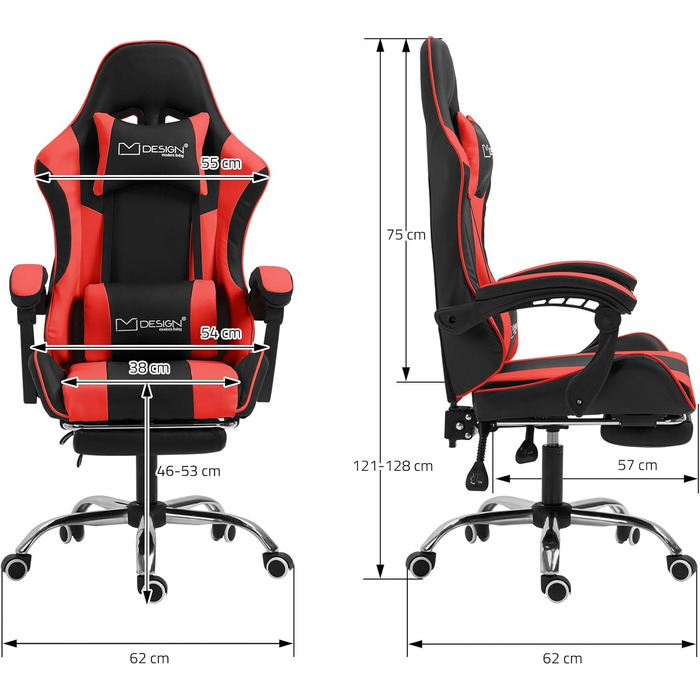 Ергономічне ігрове крісло ML-Design, чорно-червоне, PU шкіра, регулюється за допомогою підлокітника та підставки для ніг